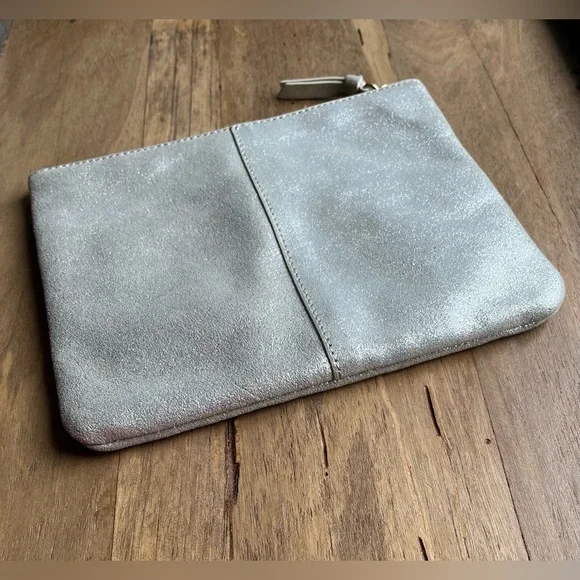 Anthropologie Leather Organizer Pouch Silver Glitter - Picture 7 of 15
